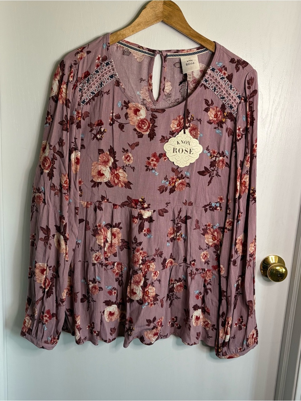 NWT Knox Rose XXL Boho Floral Crinckle Tiered Babydoll Top Puff Sleeve Cottage